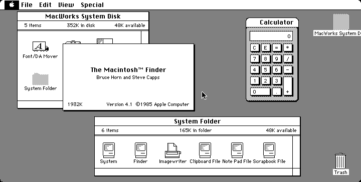 Early version of the Macintosh Finder (1985).