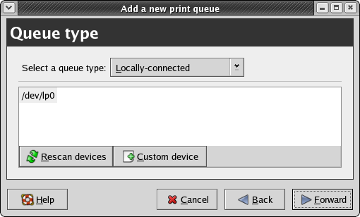 CUPS configuration: the Queue Type panel